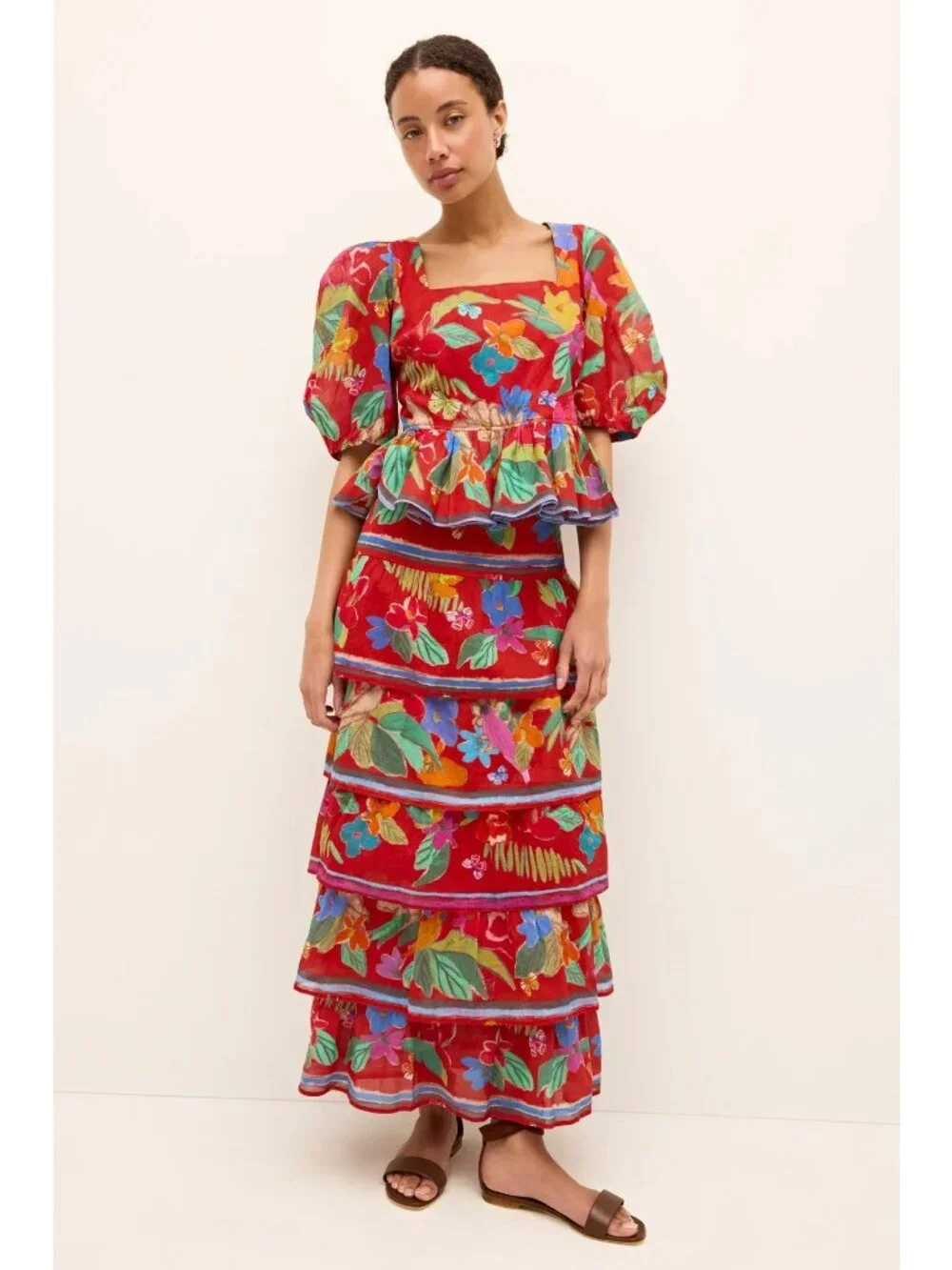 Marie Oliver Christie Floral Cotton Tiered Midi Skirt Womens Long